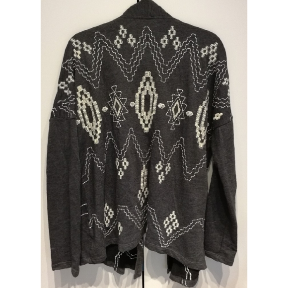 LUCKY BLISS Lucky Brand Grey Waterfall Aztec Cardigan Southwestern Boho XL - Picture 4 of 8
